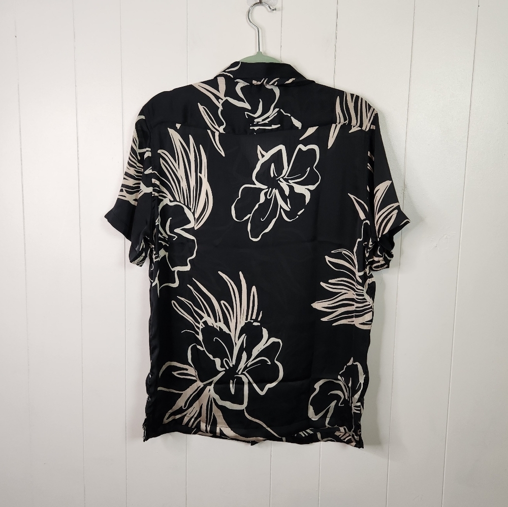 Cactus Man Ricky Singh Sheer Navy Tropical Floral Short Sleeve Button Down Large - Picture 3 of 8